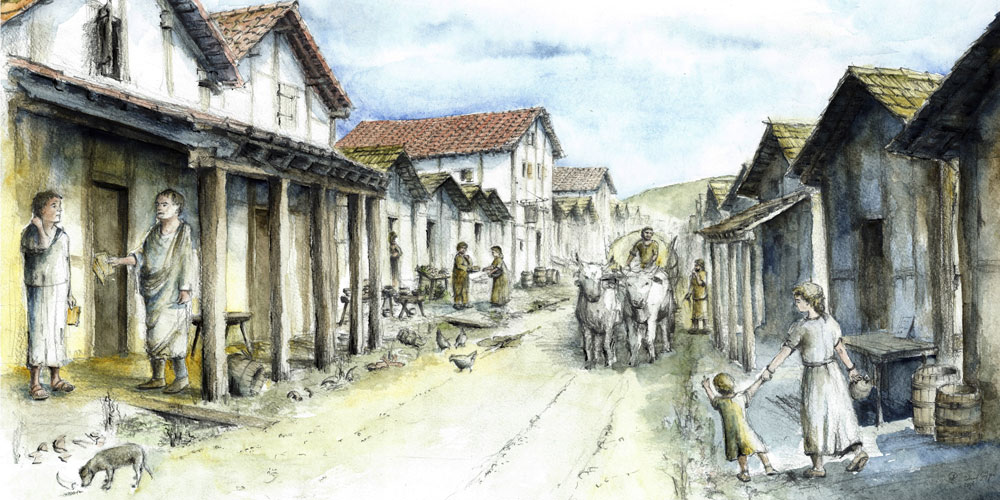 Lebensbild der römischen Strasse in Tasgetium (Eschenz) von Roland Gäfgen.