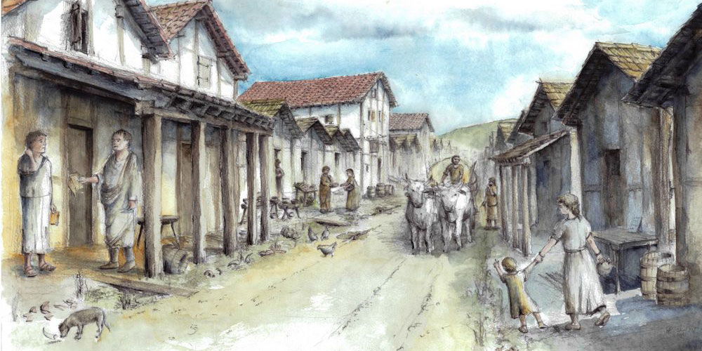 Hauptstrasse der römischen Siedlung Tasgetium (Eschenz) kurz nach Christi Geburt. Bild: AATG, Roland Gäfgen
