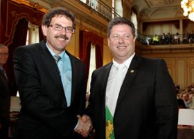 Walter Hugentobler (rechts) präsidiert neu den Grossen Rat des Kantons Thurgau. Jakob Stark übernimmt am 1. Juni das Präsidium im Regierungsrat.