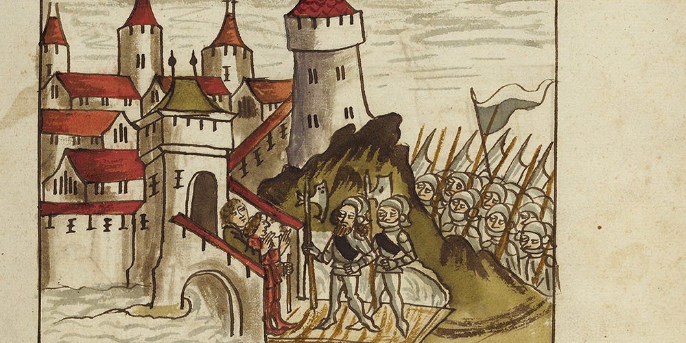 Darstellung von Frauenfeld zur Zeit der Eroberung durch die Eidgenossen 1460.