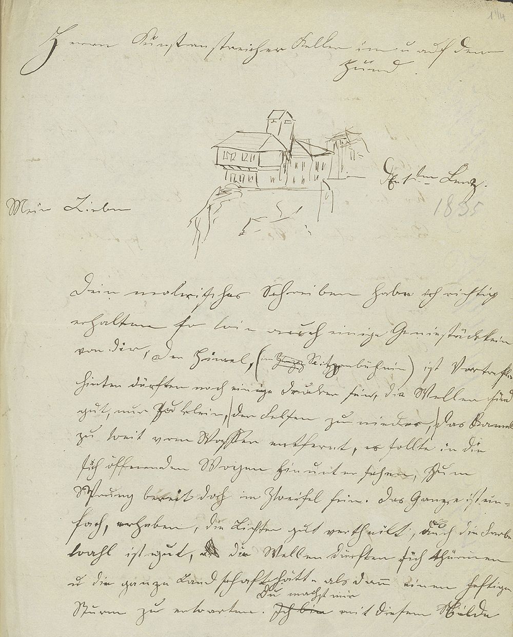 In einem Brief von Johann Müller an Gottfried Keller ersetzt eine Skizze vom Schloss das Wort «Frauenfeld» in der Datumszeile.