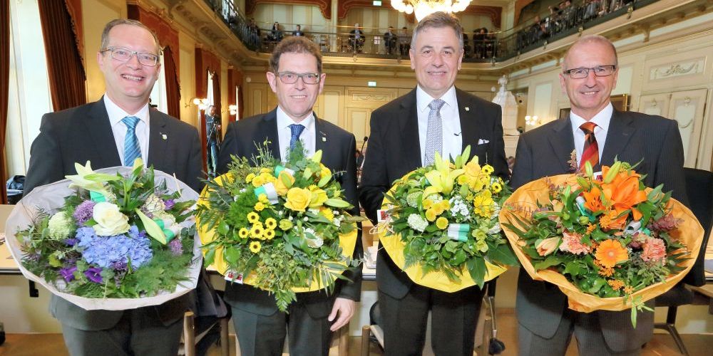 Die neu gewählten Präsidenten und Vizepräsidenten des Grossen Rates und des Regierungsrates (v.l.n.r.): Walter Schönholzer, Jakob Stark, Kurt Baumann und Norbert Senn.