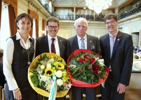 Die neu gewählten Präsidien und Vizepräsidien des Grossen Rates und des Regierungsrates (v.l.n.r.): Monika Knill, Jakob Stark, Max Arnold, Gallus Müller.